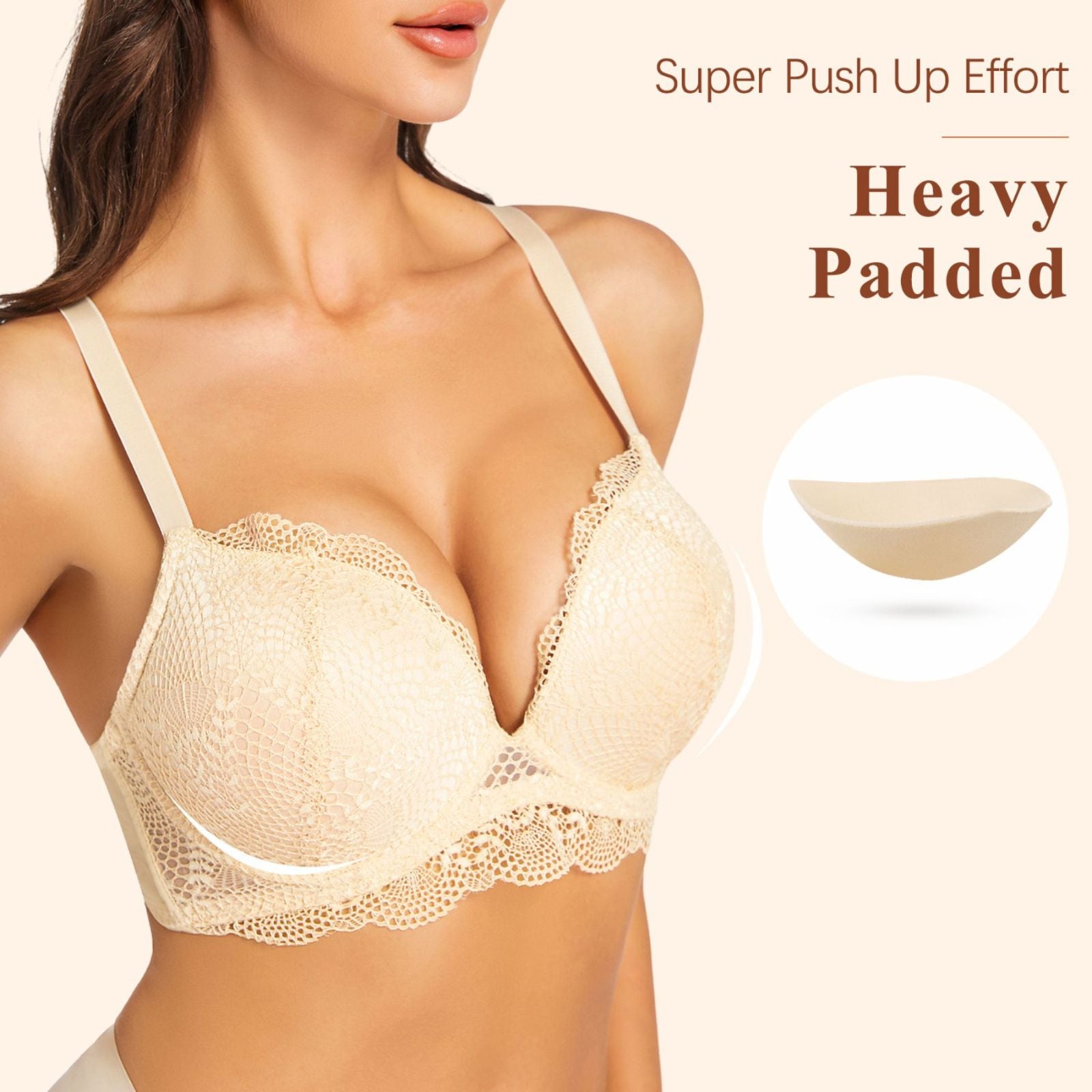 Push Up Lace Padded Underwire Bra Add 2 Cups