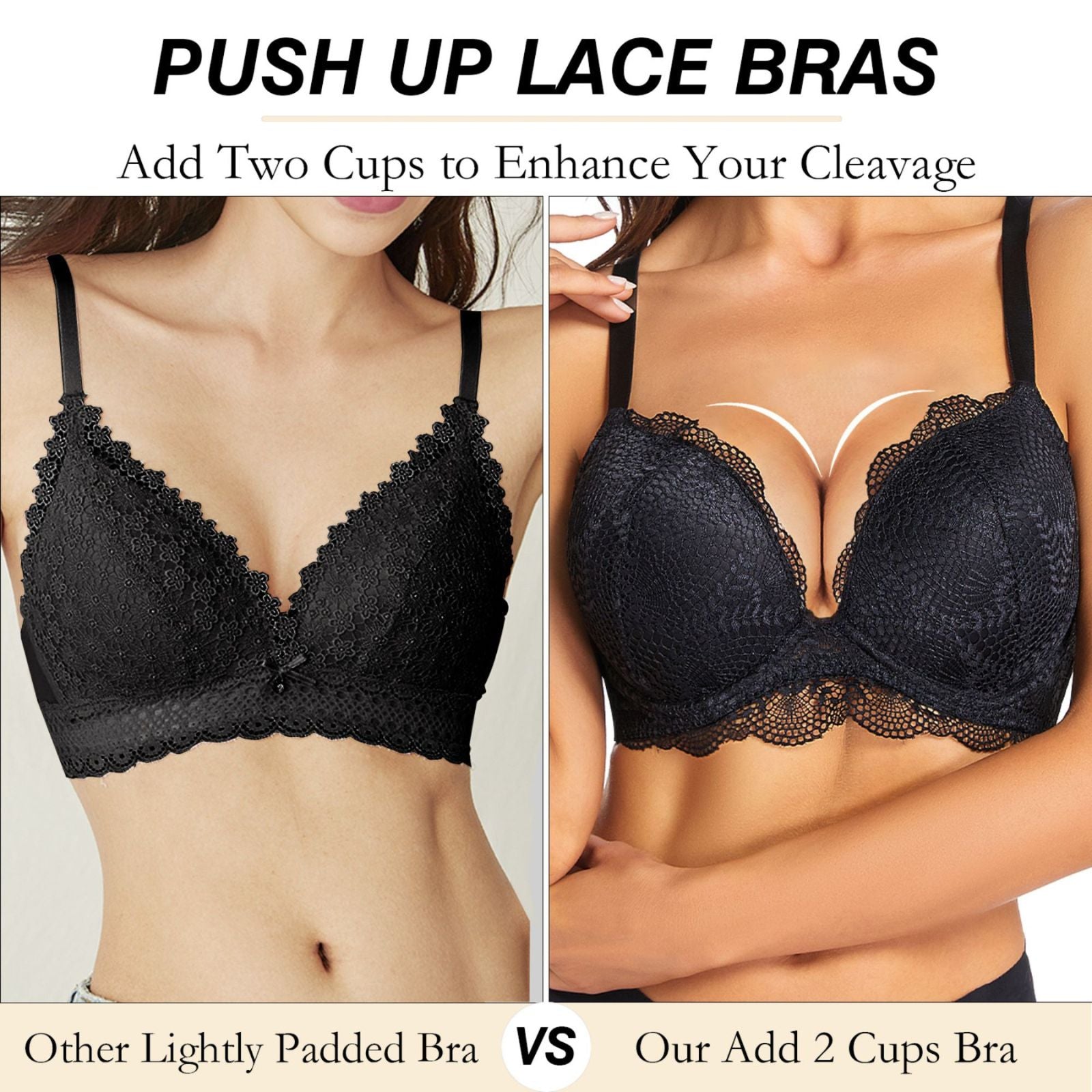 Push Up Lace Padded Underwire Bra Add 2 Cups