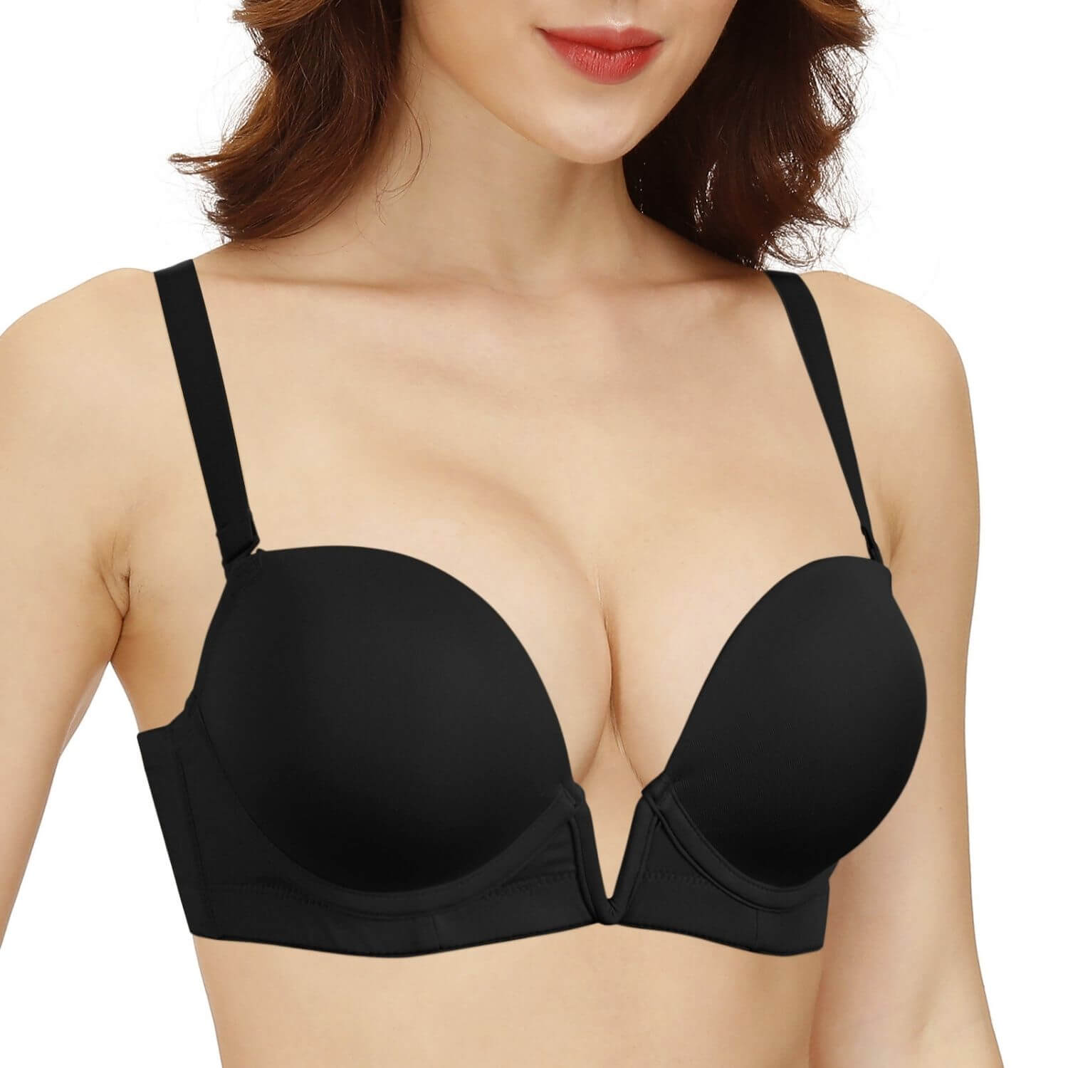 Womens V-Neck Underwire Padded Push Up Bra Top Backless Thong