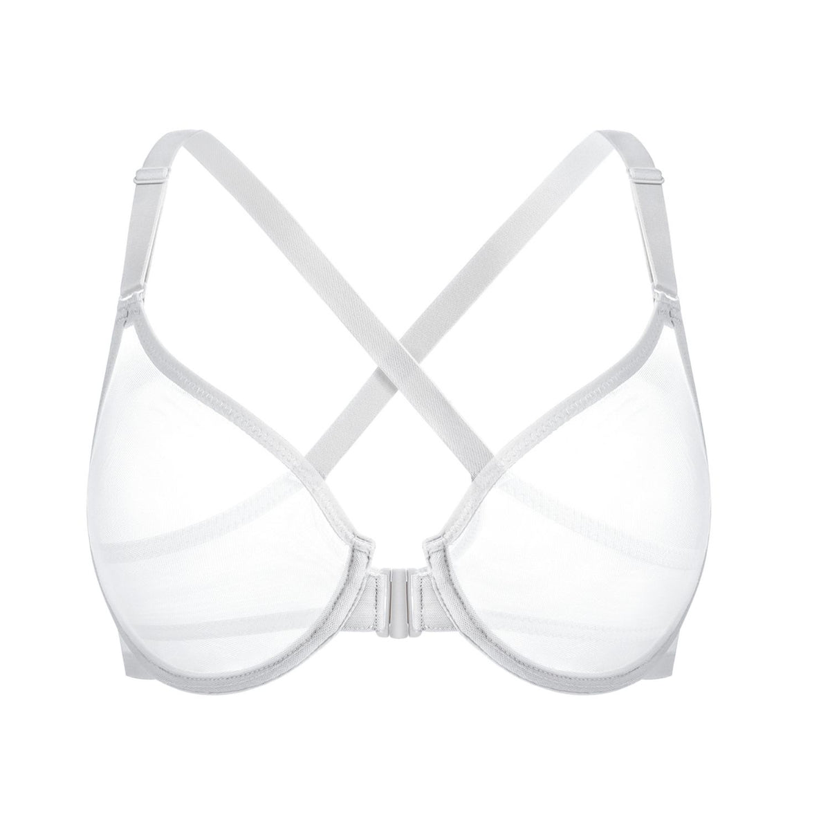 Front Closure Sheer Mesh Plus Size Underwire Unlined Bra