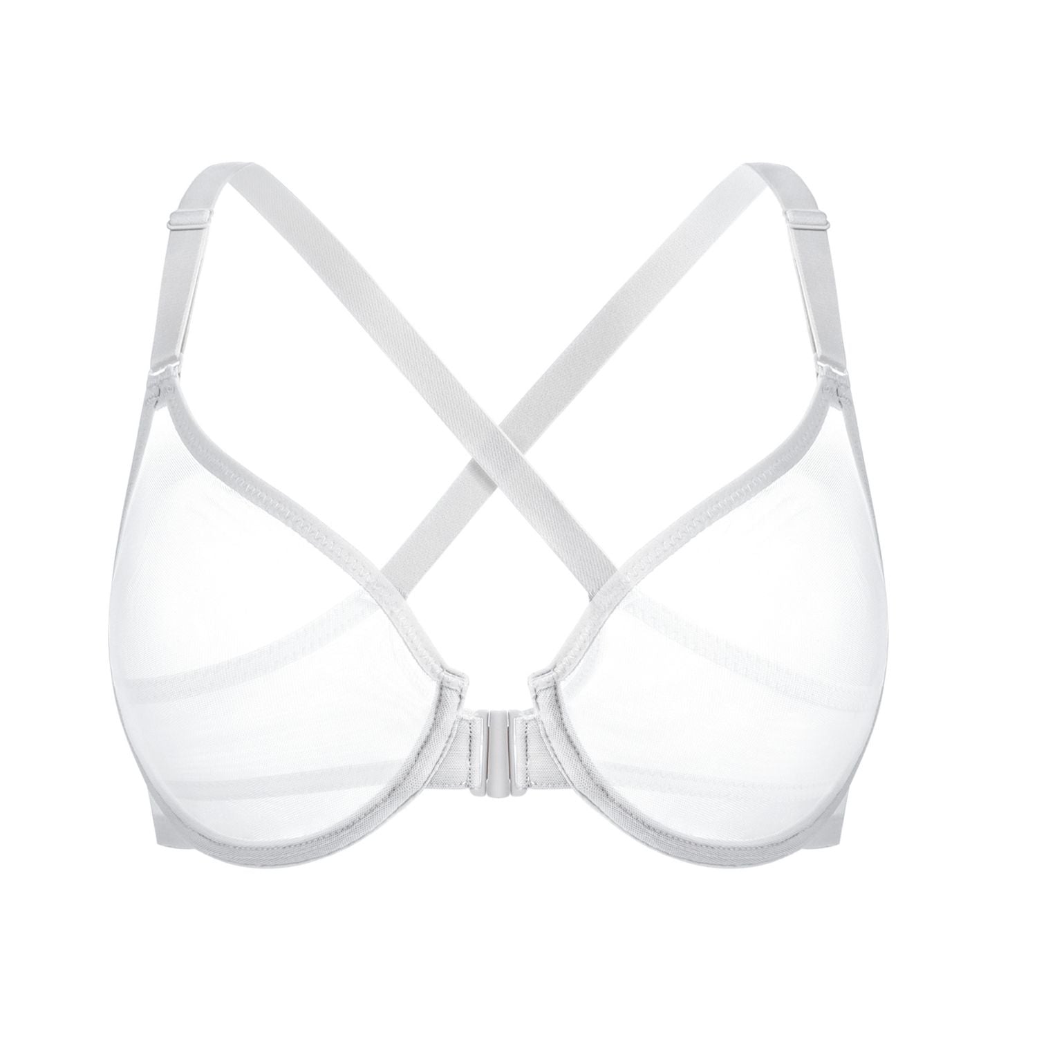 Front Closure Sheer Mesh Plus Size Underwire Unlined Bra