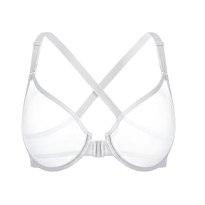 Front Closure Sheer Mesh Plus Size Underwire Unlined Bra