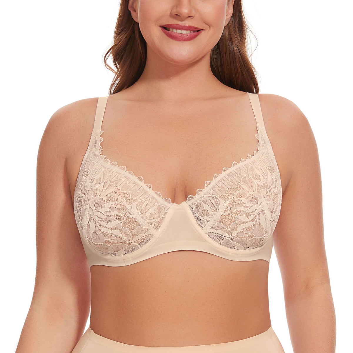 Sexy Lace Sheer Bra Non Padded Unlined Minimizer Bras for Women Plus Size