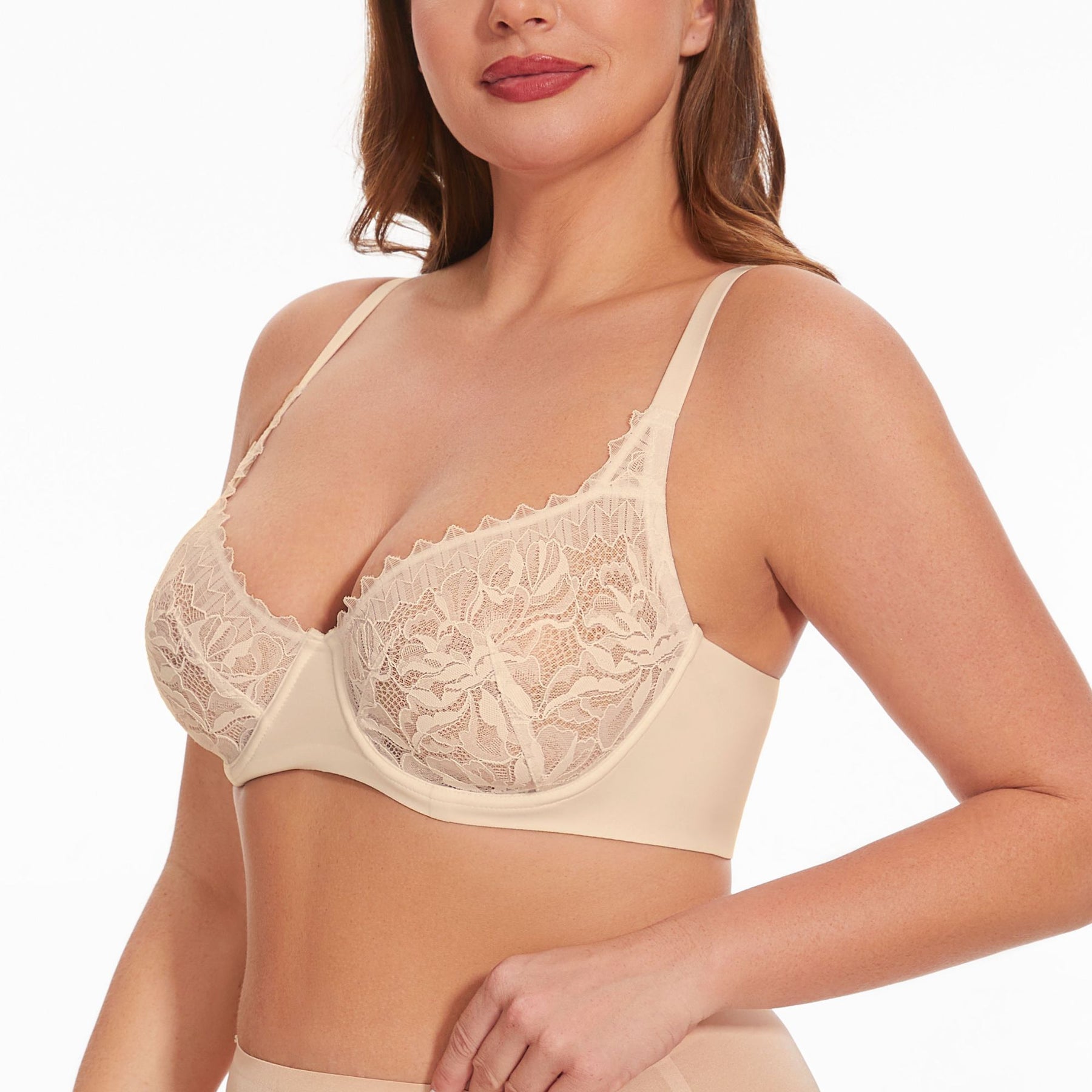 Sexy Lace Sheer Bra Non Padded Unlined Minimizer Bras for Women Plus Size