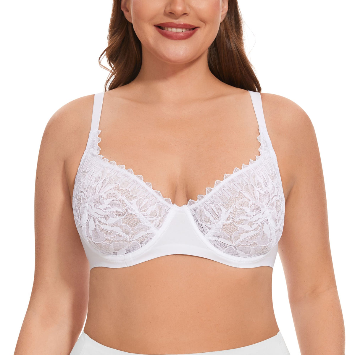 Sexy Lace Sheer Bra Non Padded Unlined Minimizer Bras for Women Plus Size