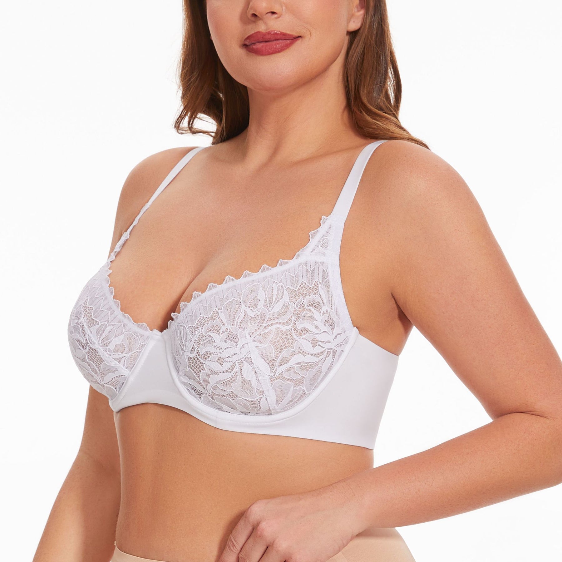 Sexy Lace Sheer Bra Non Padded Unlined Minimizer Bras for Women Plus Size