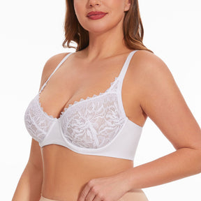 Sexy Lace Sheer Bra Non Padded Unlined Minimizer Bras for Women Plus Size