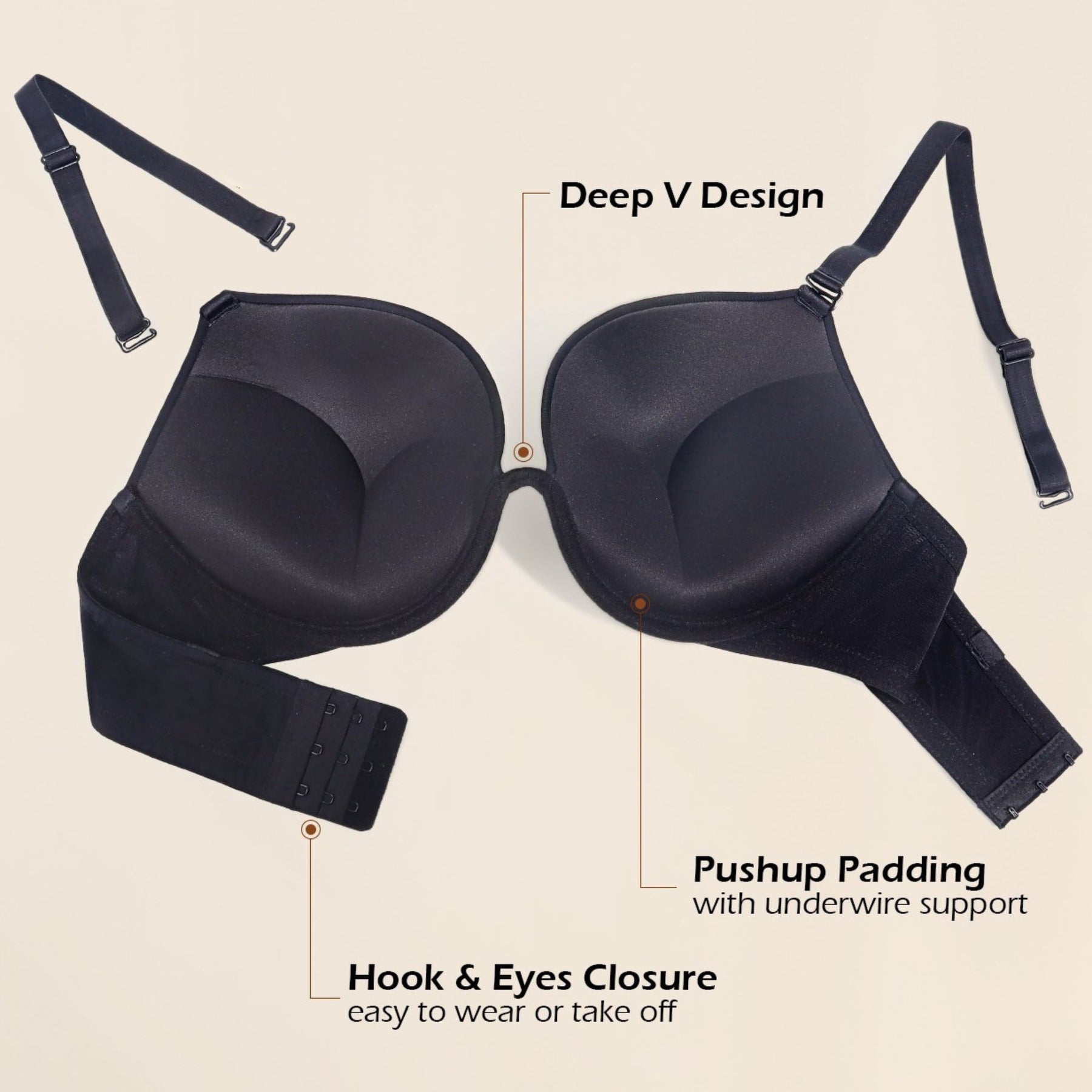 Push Up Plunge Underwire T-Shirt Bra Multiway Add Cup Up