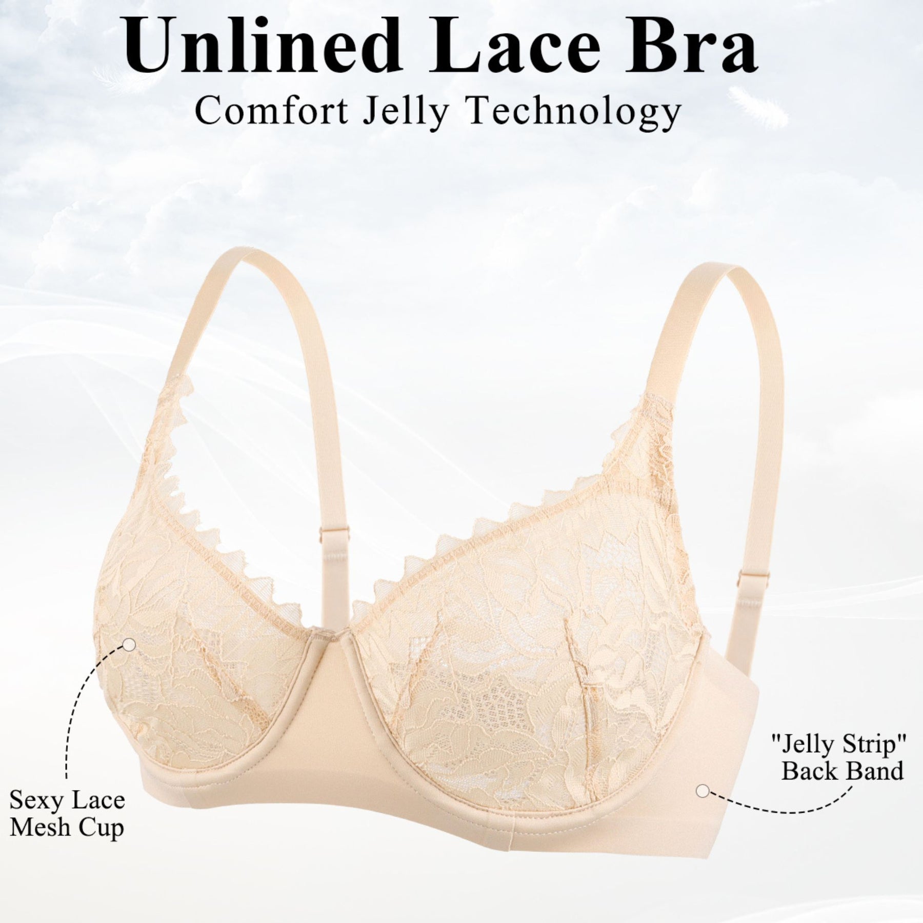 Sexy Lace Sheer Bra Non Padded Unlined Minimizer Bras for Women Plus Size