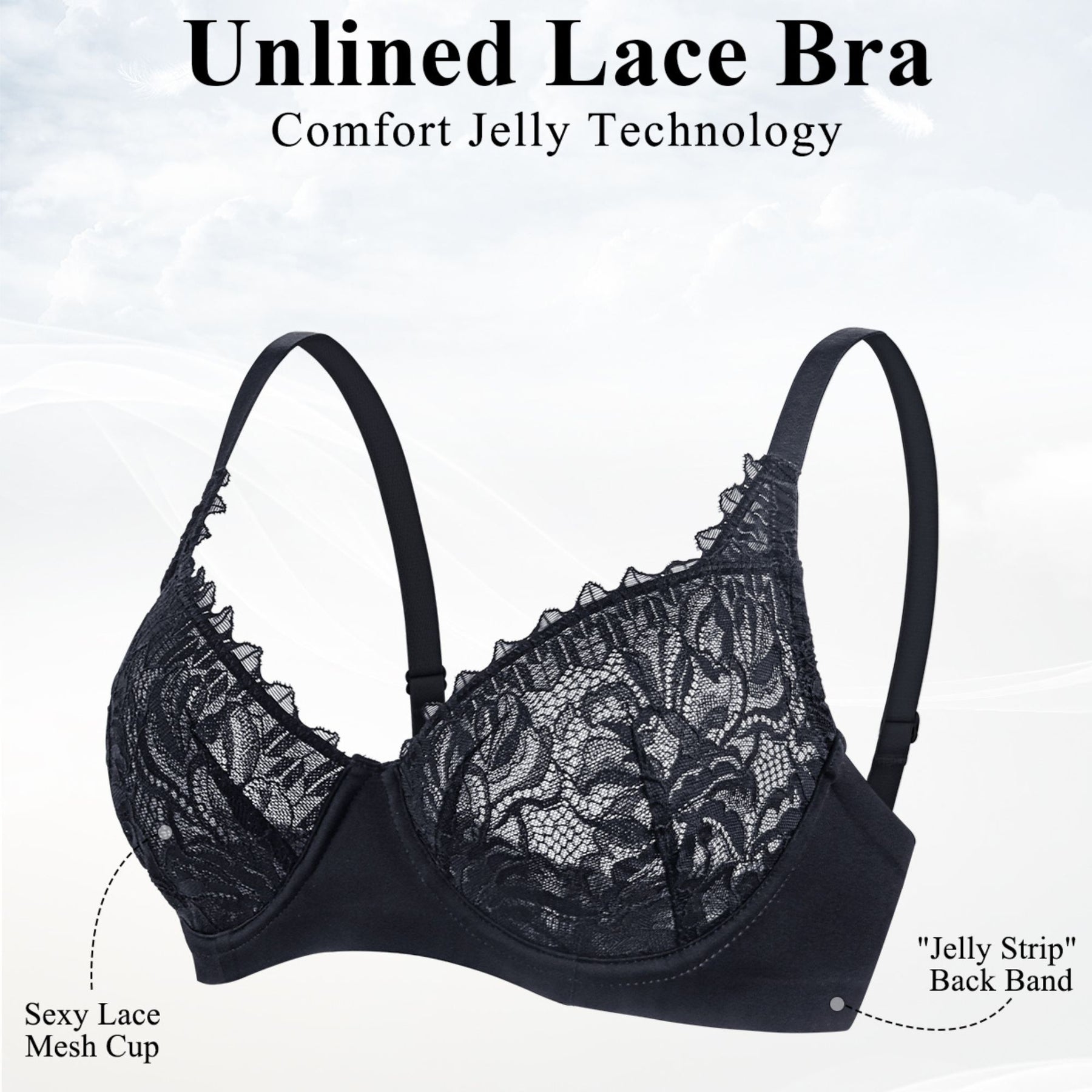 Sexy Lace Sheer Bra Non Padded Unlined Minimizer Bras for Women Plus Size