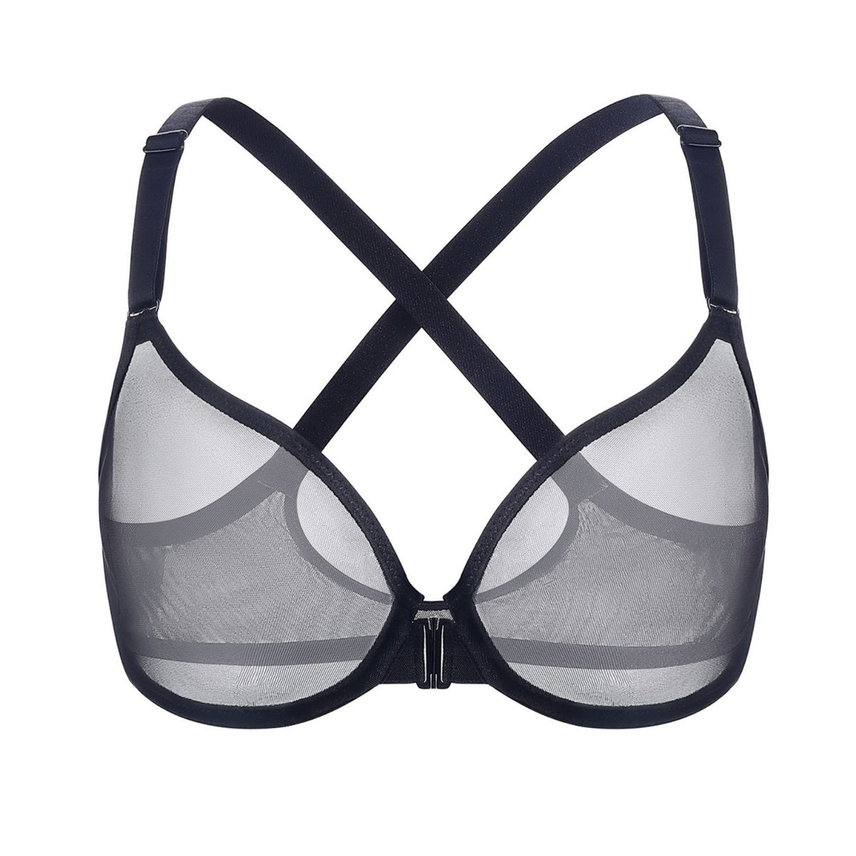 Front Closure Sheer Mesh Plus Size Underwire Unlined Bra