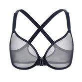Front Closure Sheer Mesh Plus Size Underwire Unlined Bra