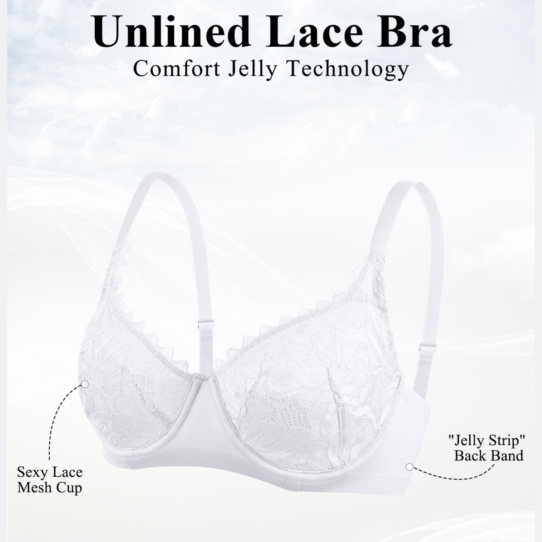 Sexy Lace Sheer Bra Non Padded Unlined Minimizer Bras for Women Plus Size