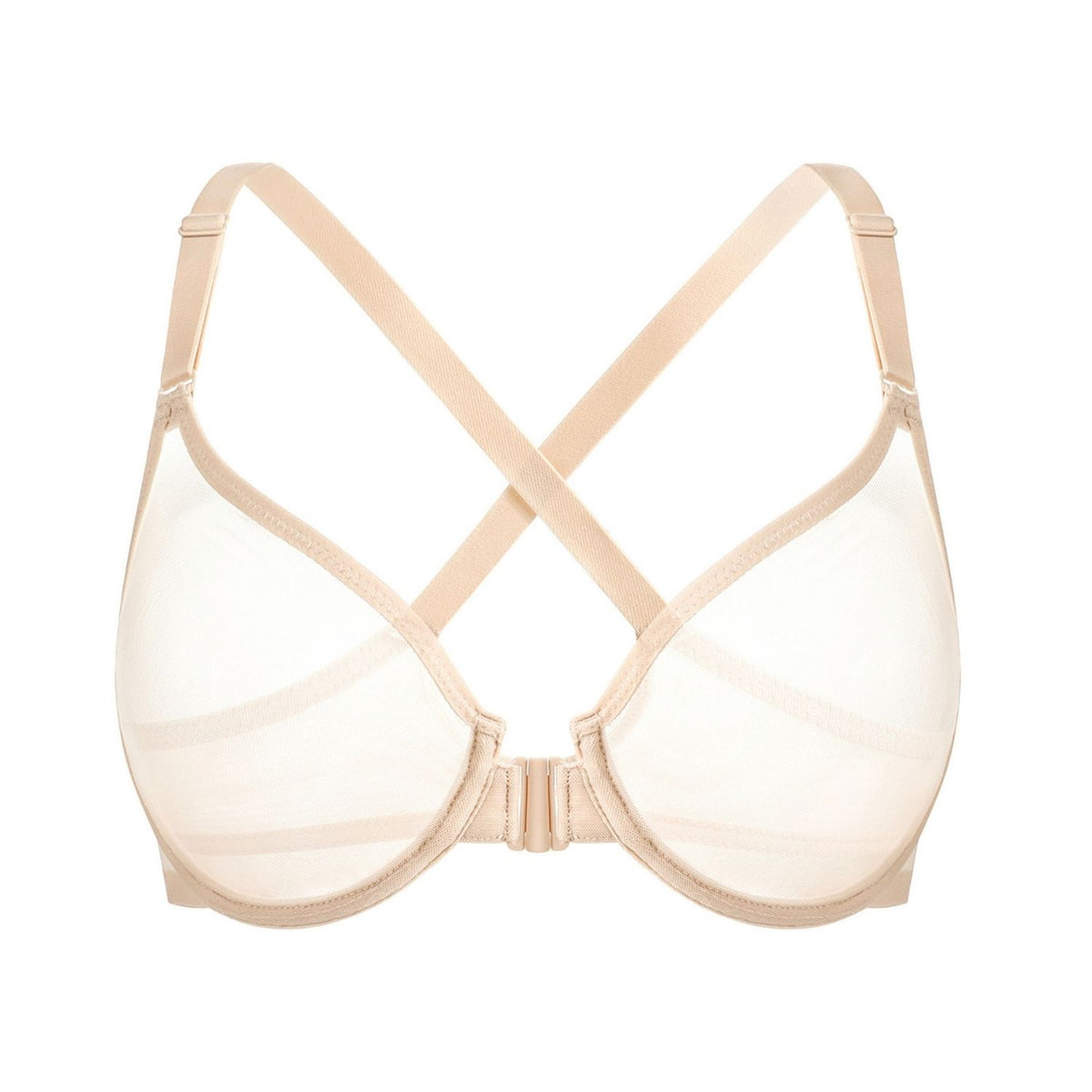 Front Closure Sheer Mesh Plus Size Underwire Unlined Bra