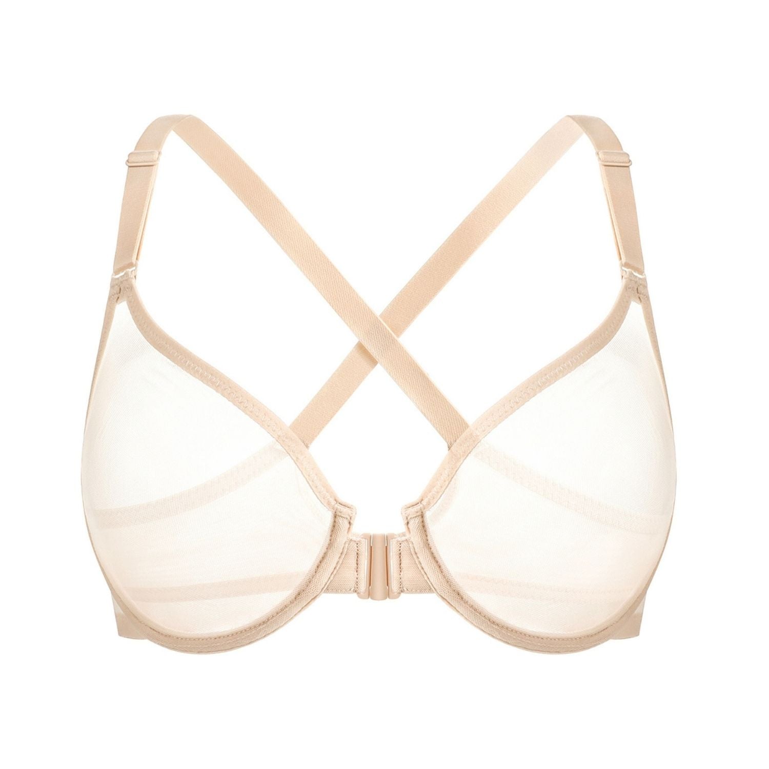 Front Closure Sheer Mesh Plus Size Underwire Unlined Bra