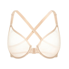 Front Closure Sheer Mesh Plus Size Underwire Unlined Bra
