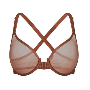 Front Closure Sheer Mesh Plus Size Underwire Unlined Bra