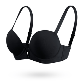 Deep V Plunge Backless Underwire Thick Padded Bra with Clear Straps