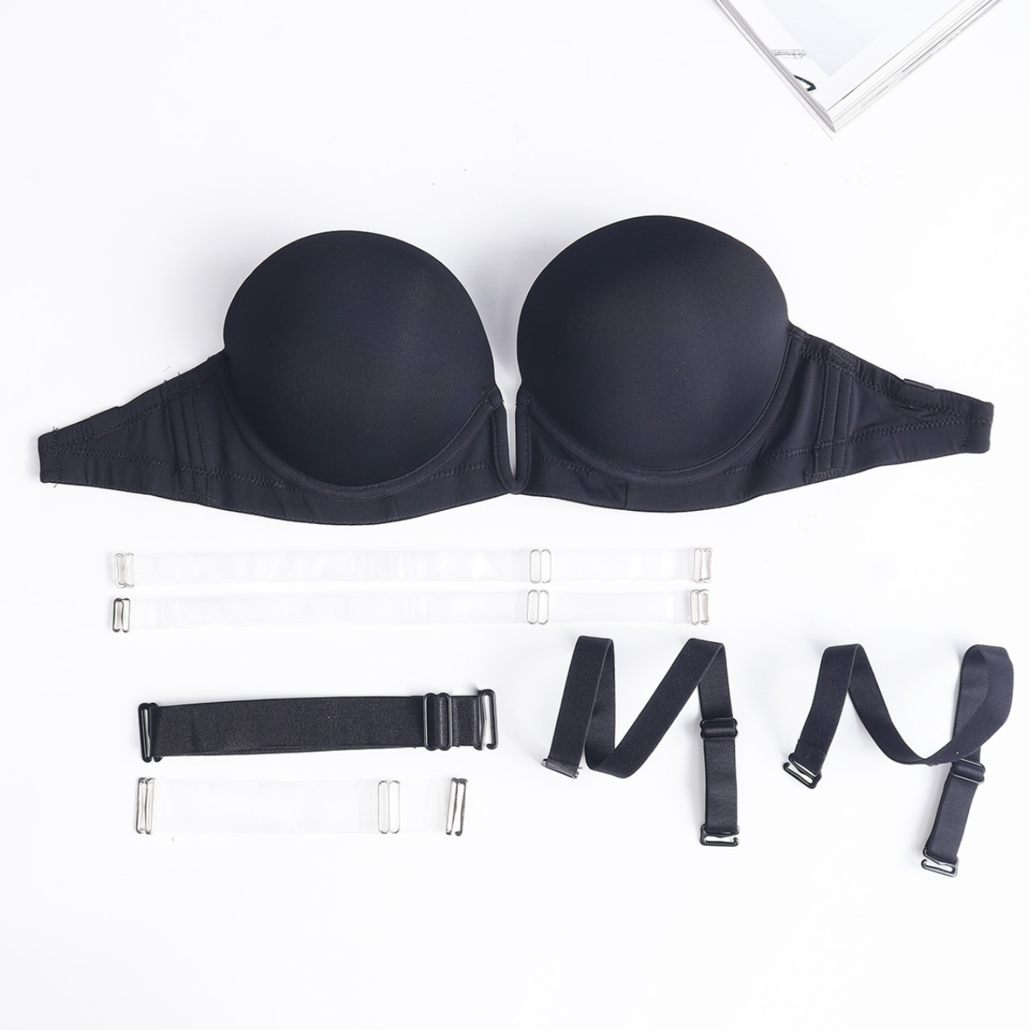 Deep V Plunge Backless Underwire Thick Padded Bra with Clear Straps