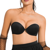 Women's Push Up Strapless Thick Pads Underwire Lace Back Bras with Clear Straps