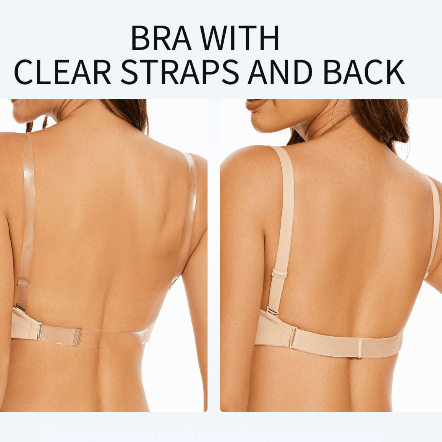 Deep V Plunge Backless Underwire Thick Padded Bra with Clear Straps