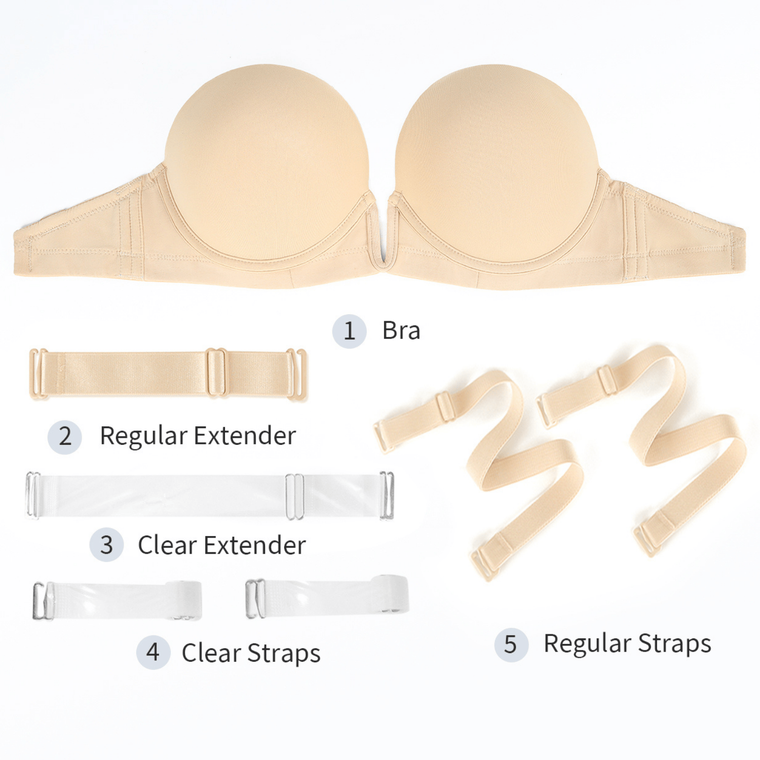 Deep V Plunge Backless Underwire Thick Padded Bra with Clear Straps