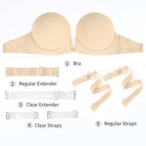 Deep V Plunge Backless Underwire Thick Padded Bra with Clear Straps