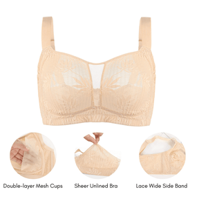 Full Coverage Unlined Wireless Sheer Mesh Bralette Plus Size Bra