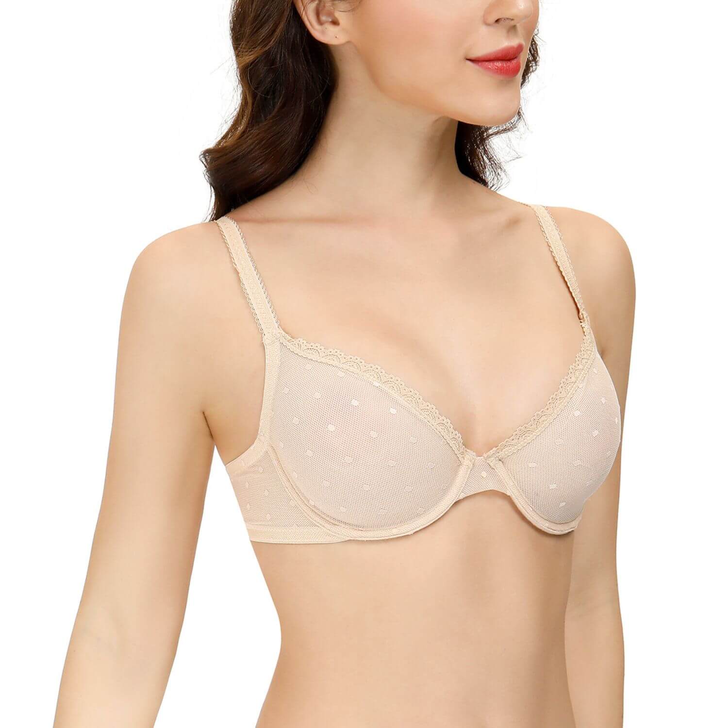 Nude Sheer Mesh Unlined Lace bra