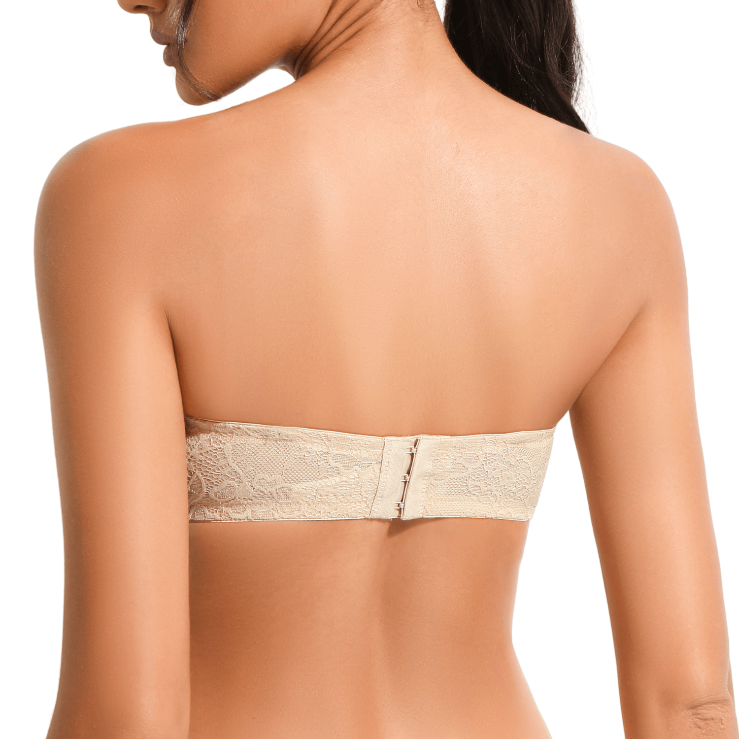 Women's Push Up Strapless Thick Pads Underwire Lace Back Bras with Clear Straps