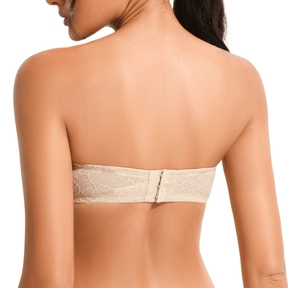 Women's Push Up Strapless Thick Pads Underwire Lace Back Bras with Clear Straps