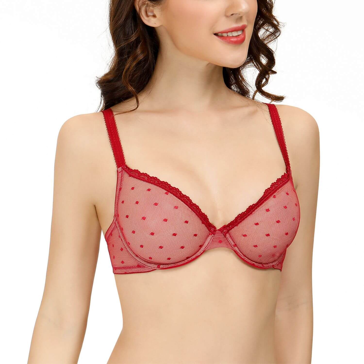 Red Mesh Unlined Underwire Lace bralette