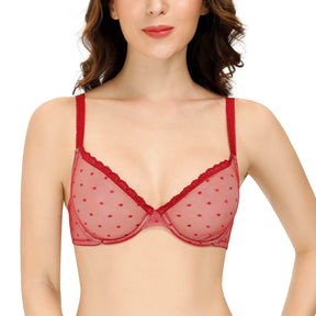 Red Sheer Mesh Unlined Lace bralette