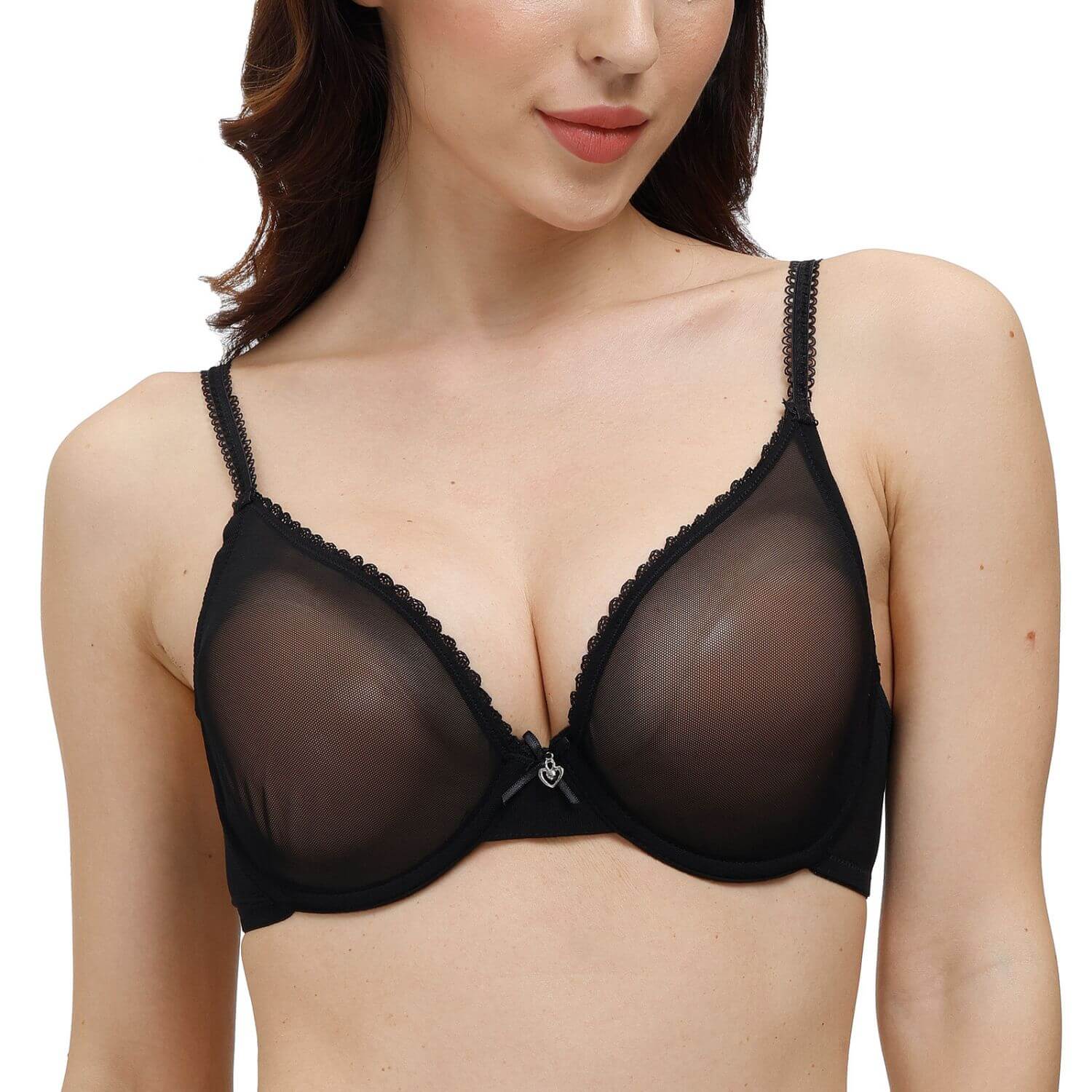 black Unlined sheer Mesh See Through bra