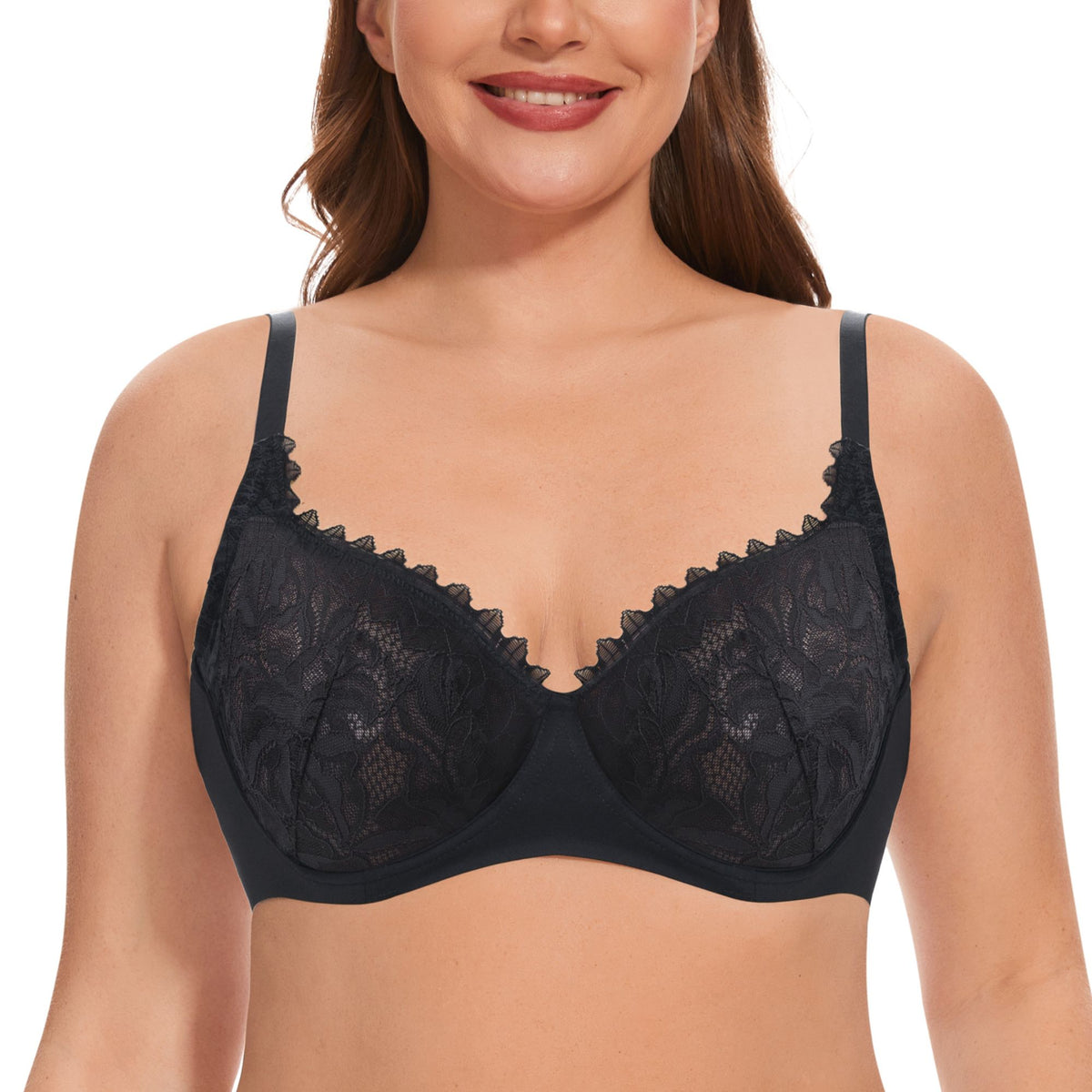 Sexy Lace Sheer Bra Non Padded Unlined Minimizer Bras for Women Plus Size