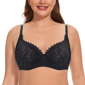 Sexy Lace Sheer Bra Non Padded Unlined Minimizer Bras for Women Plus Size