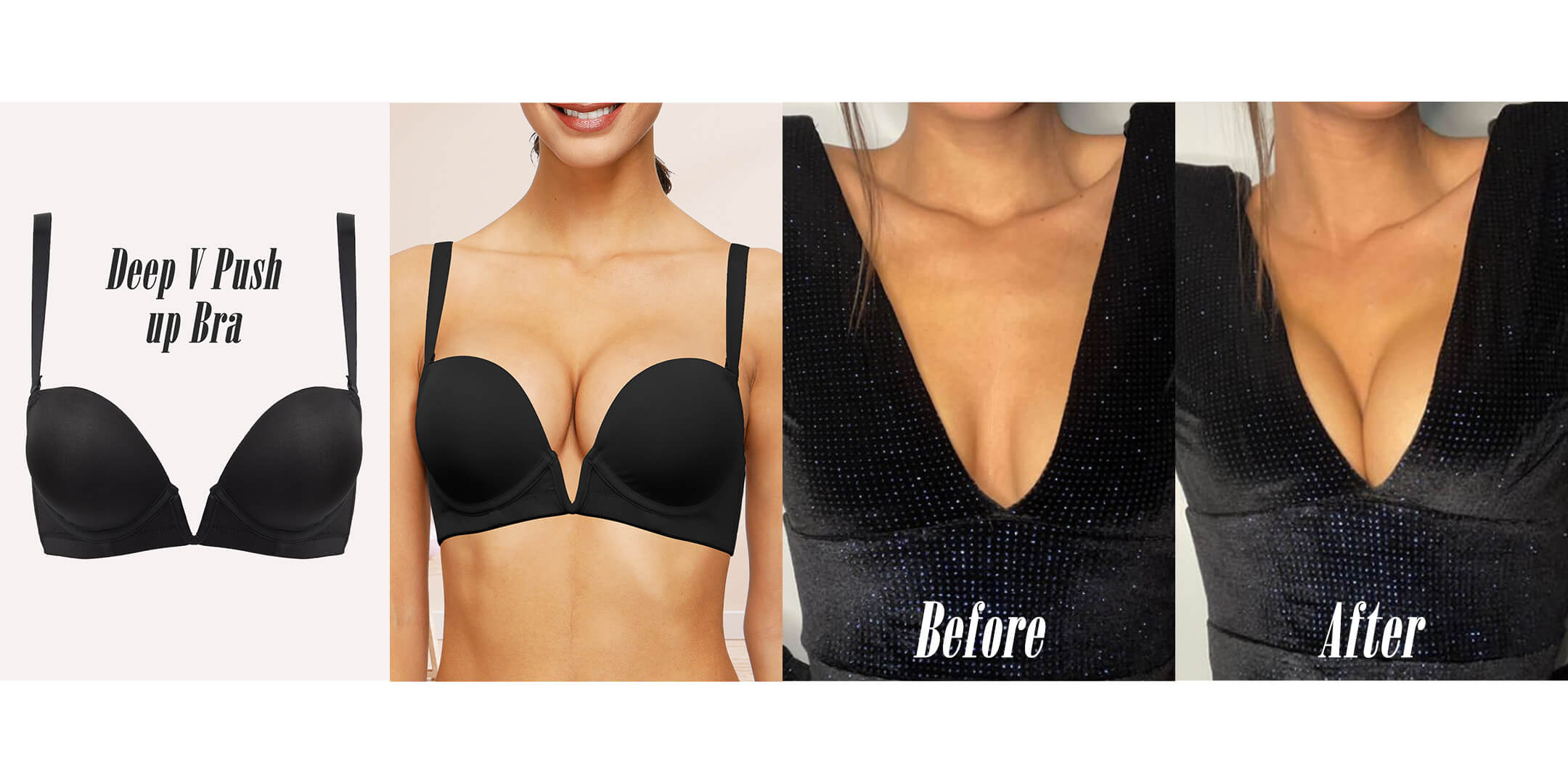 Yandw Deep U Plunge Bras Black 40A Push Up Bra for Low Cut Deep V Neck Backless Dress