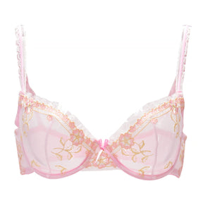 pink unlined see through floral lace bra