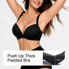 Women's Push Up  U-Back Underwire Thick Padded Bra with Wide Straps