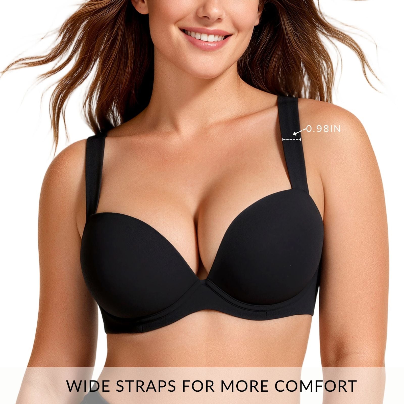 Women's Push Up  U-Back Underwire Thick Padded Bra with Wide Straps
