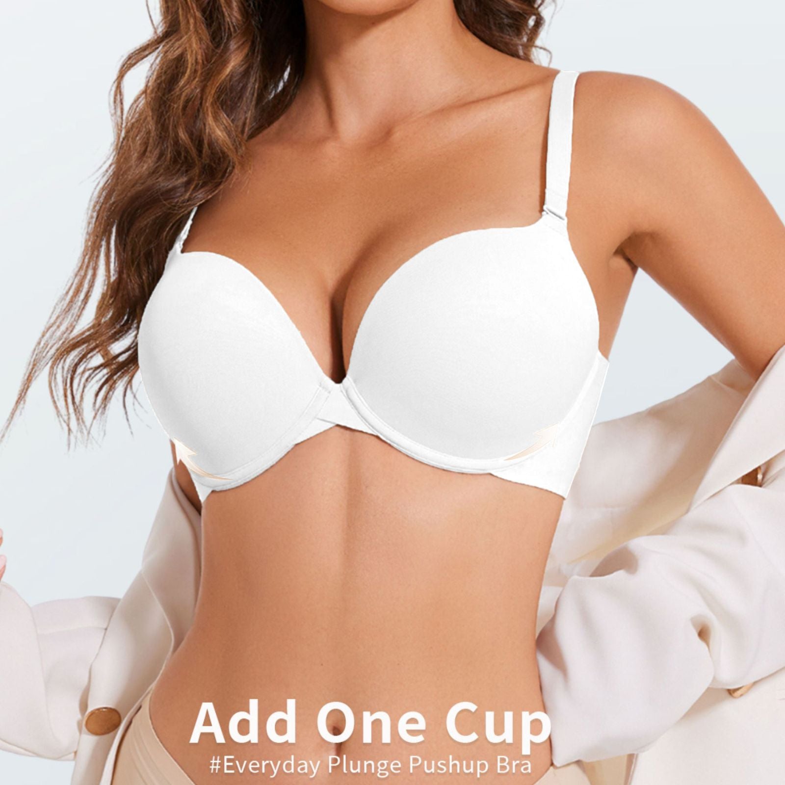 Push Up Padded Bra Seamless T-Shirt Underwire Plunge Bra Add One Cup