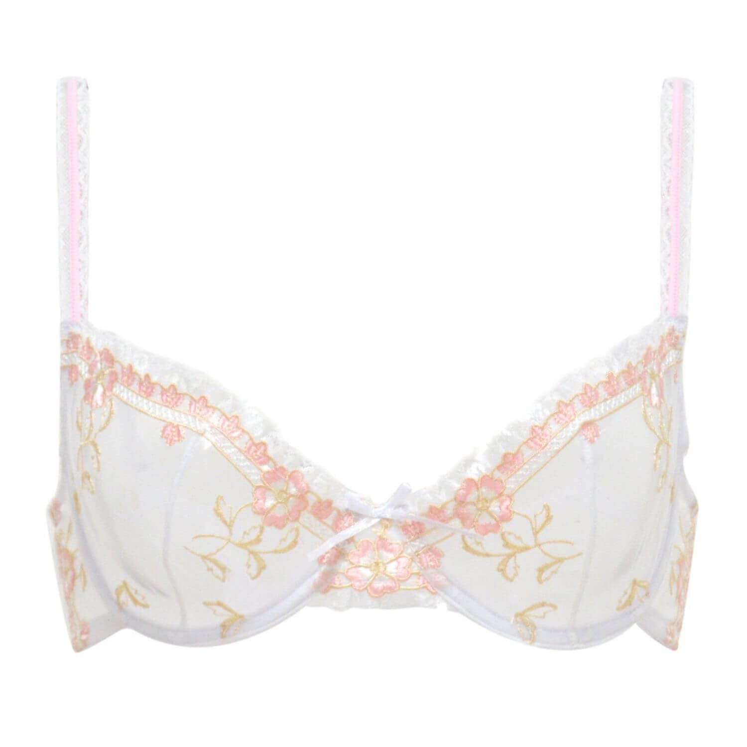 white unlined see through floral lace bra