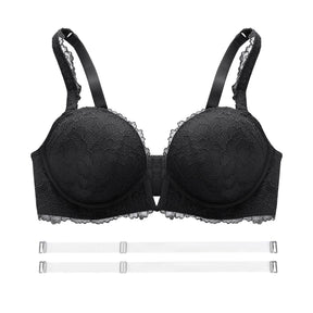 Black Deep v push up lace bra with clear straps