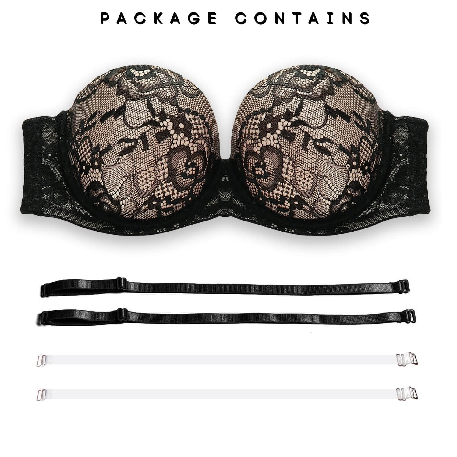 Strapless lift up lace bra package contains