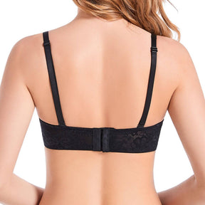 back of black Strapless push up lace bra