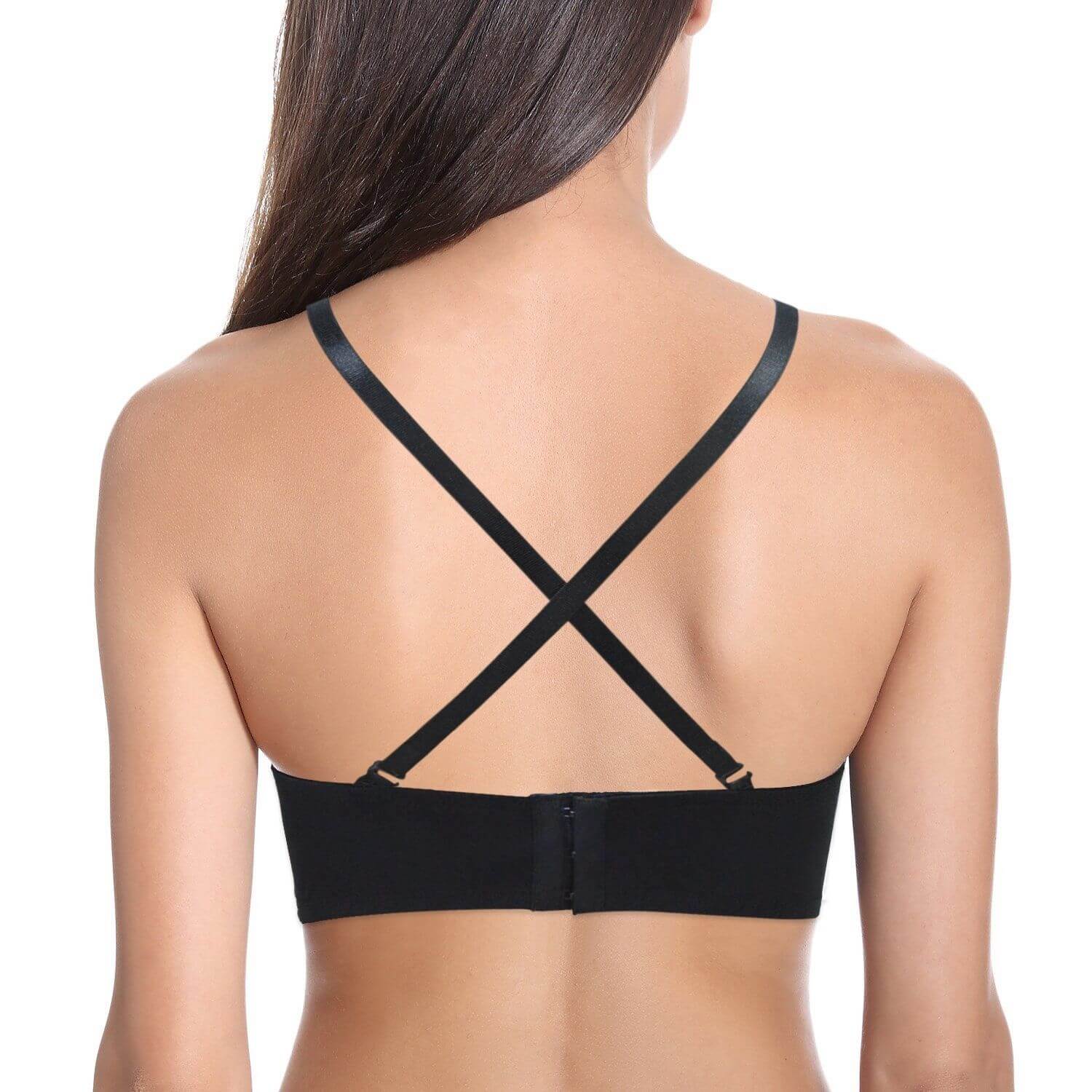 back of black Strapless push up underwire Bra