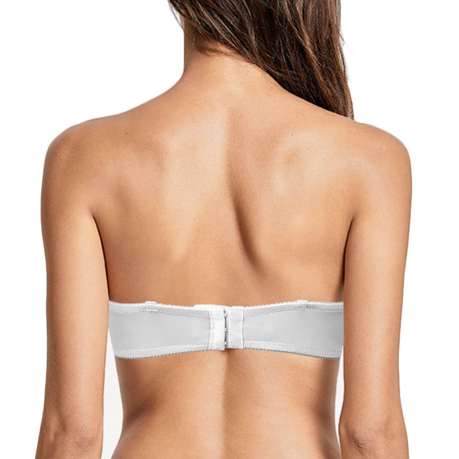 back of white Strapless push up underwire Bra