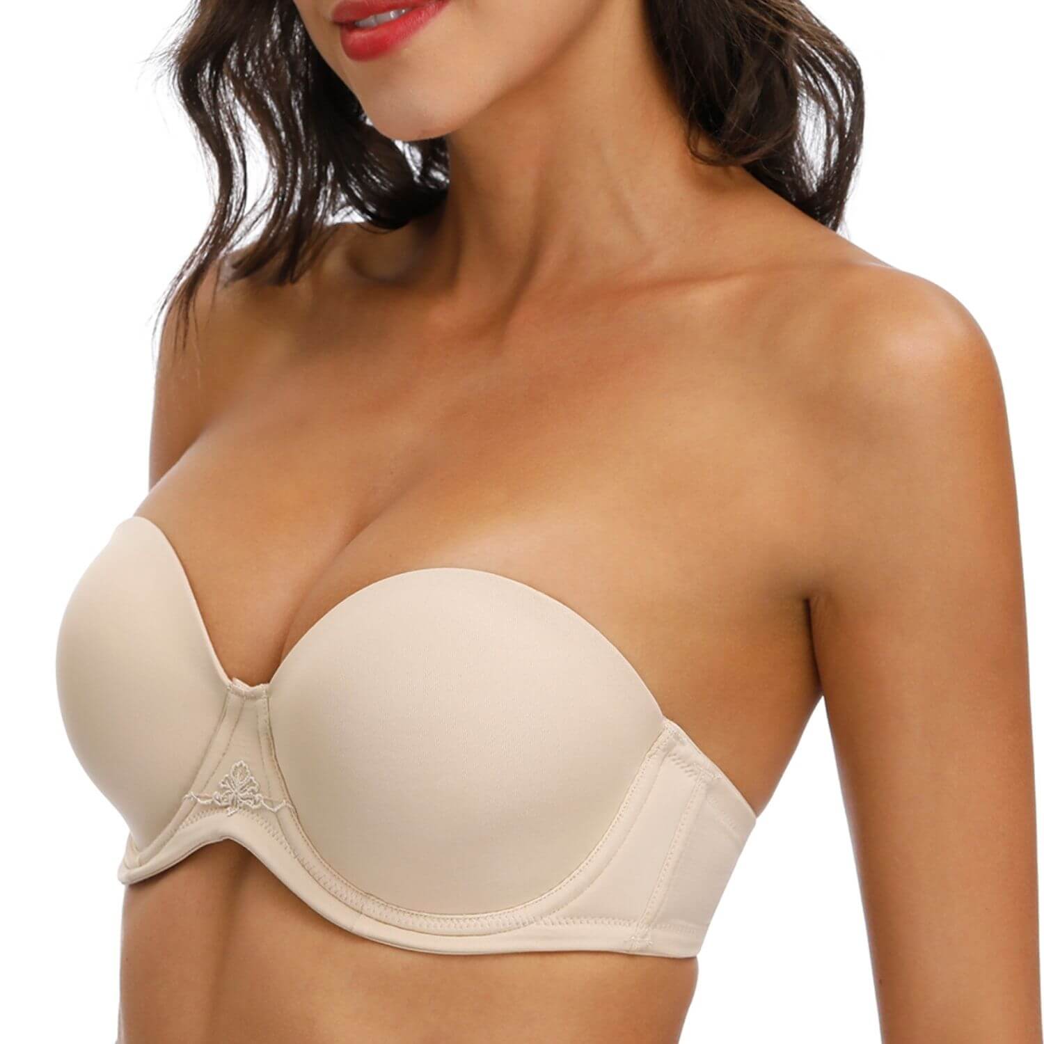 beige strapless multiway underwire push up bra