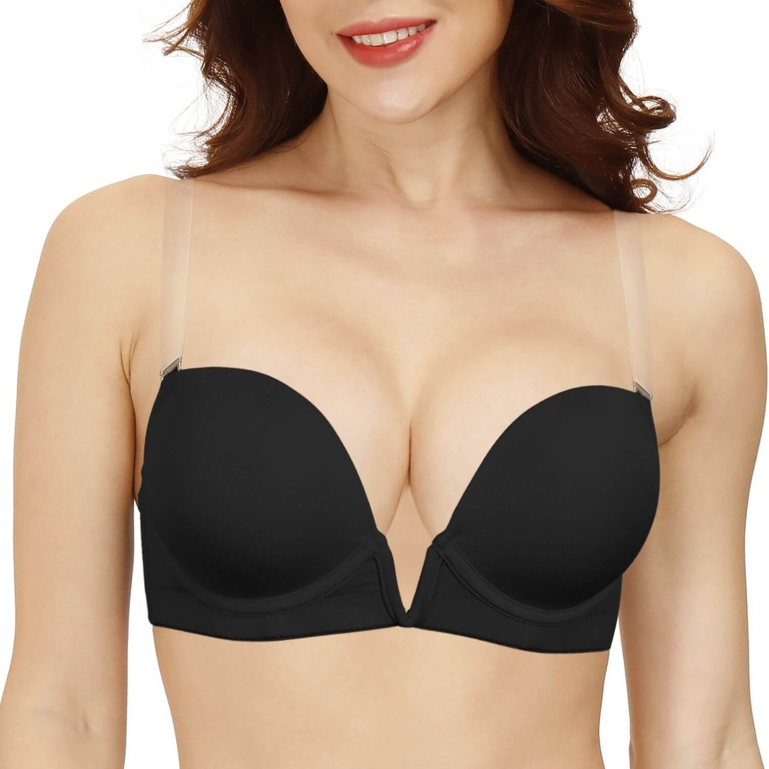 black deep v push up underwire bra