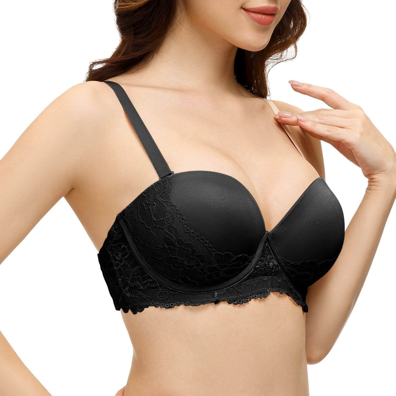 black strapless backless push up lace bra